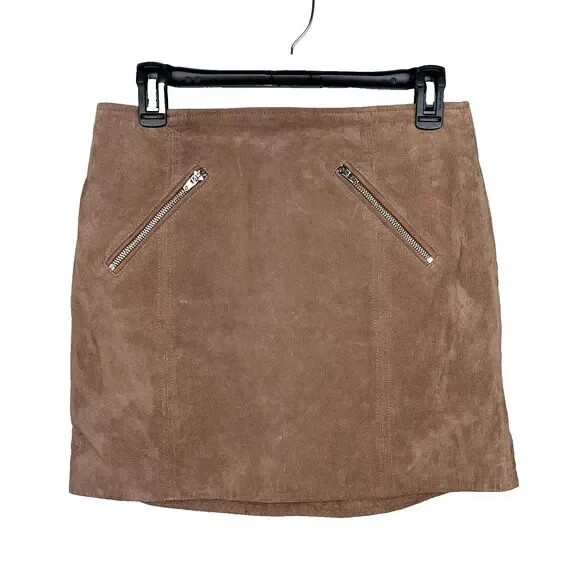Blank NYC Suede Short Mini Skirt Coffee Bean Brown Tan Zip Detail Women's sz 27 - Picture 3 of 12